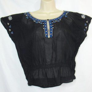 American Eagle Outfitters Women Cotton Boho Embroidery Tunic Blouses Top Size S